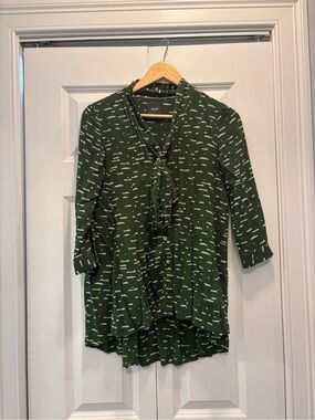 Maeve Green Printed Tie-Neck Blouse